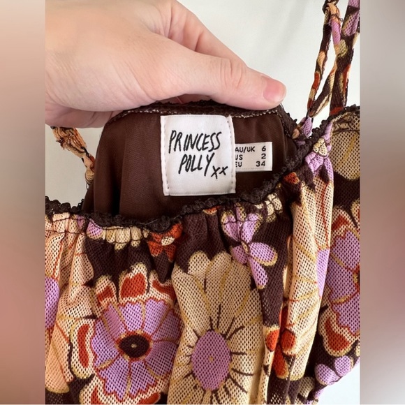 Princess Polly Brown Floral Dress Size 2 - Picture 4 of 12